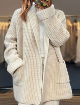 Women's Oversized Knit Cardigan Open-Front Scarf Collar Layering Casual