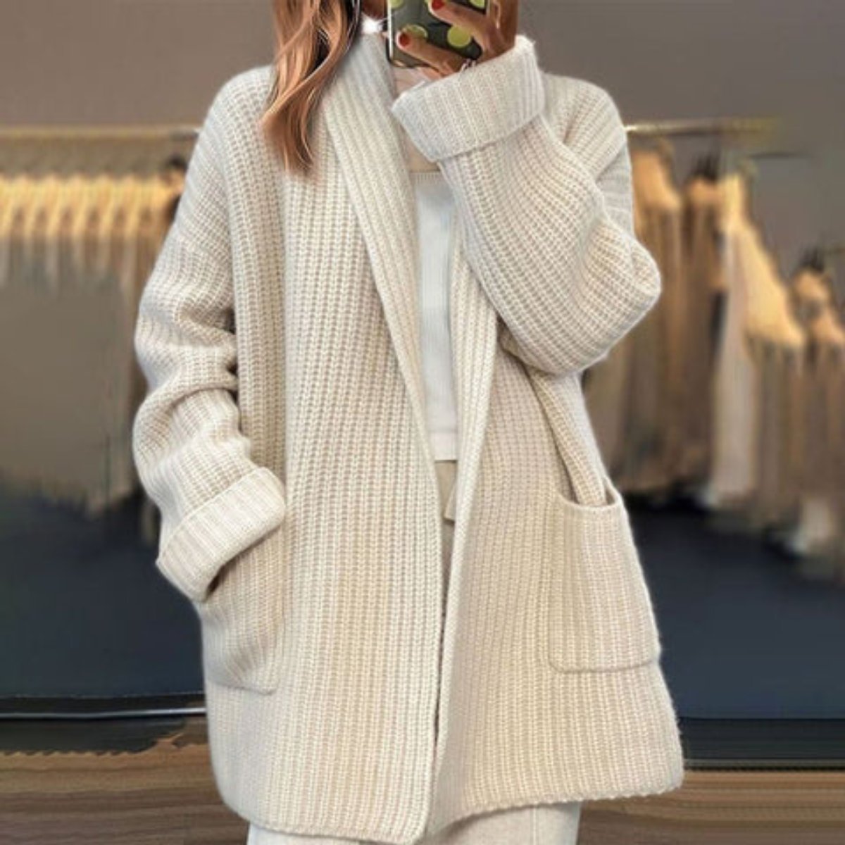 Women's Oversized Knit Cardigan Open-Front Scarf Collar Layering Casual