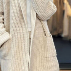 Women's Oversized Knit Cardigan Open-Front Scarf Collar Layering Casual