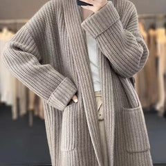 Women's Oversized Knit Cardigan Open-Front Scarf Collar Layering Casual