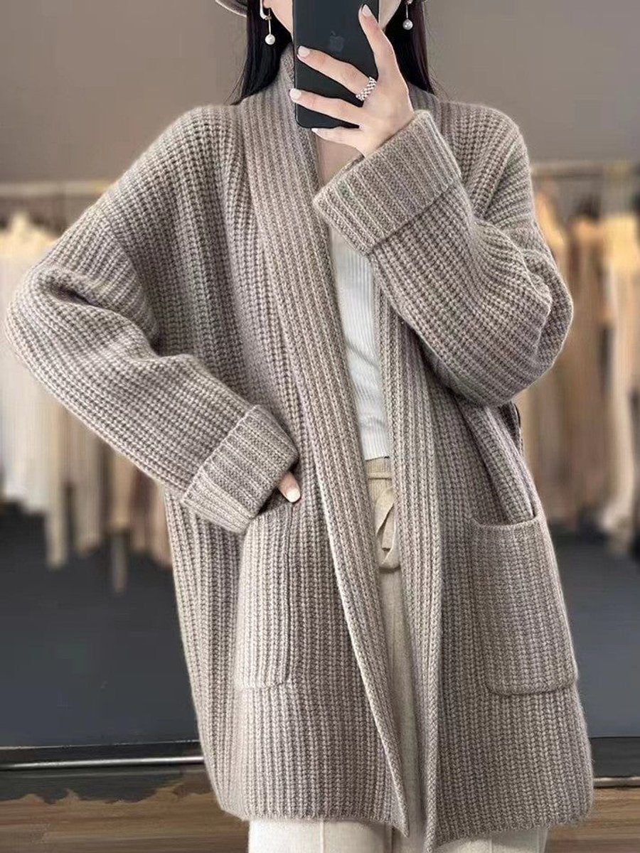 Women's Oversized Knit Cardigan Open-Front Scarf Collar Layering Casual