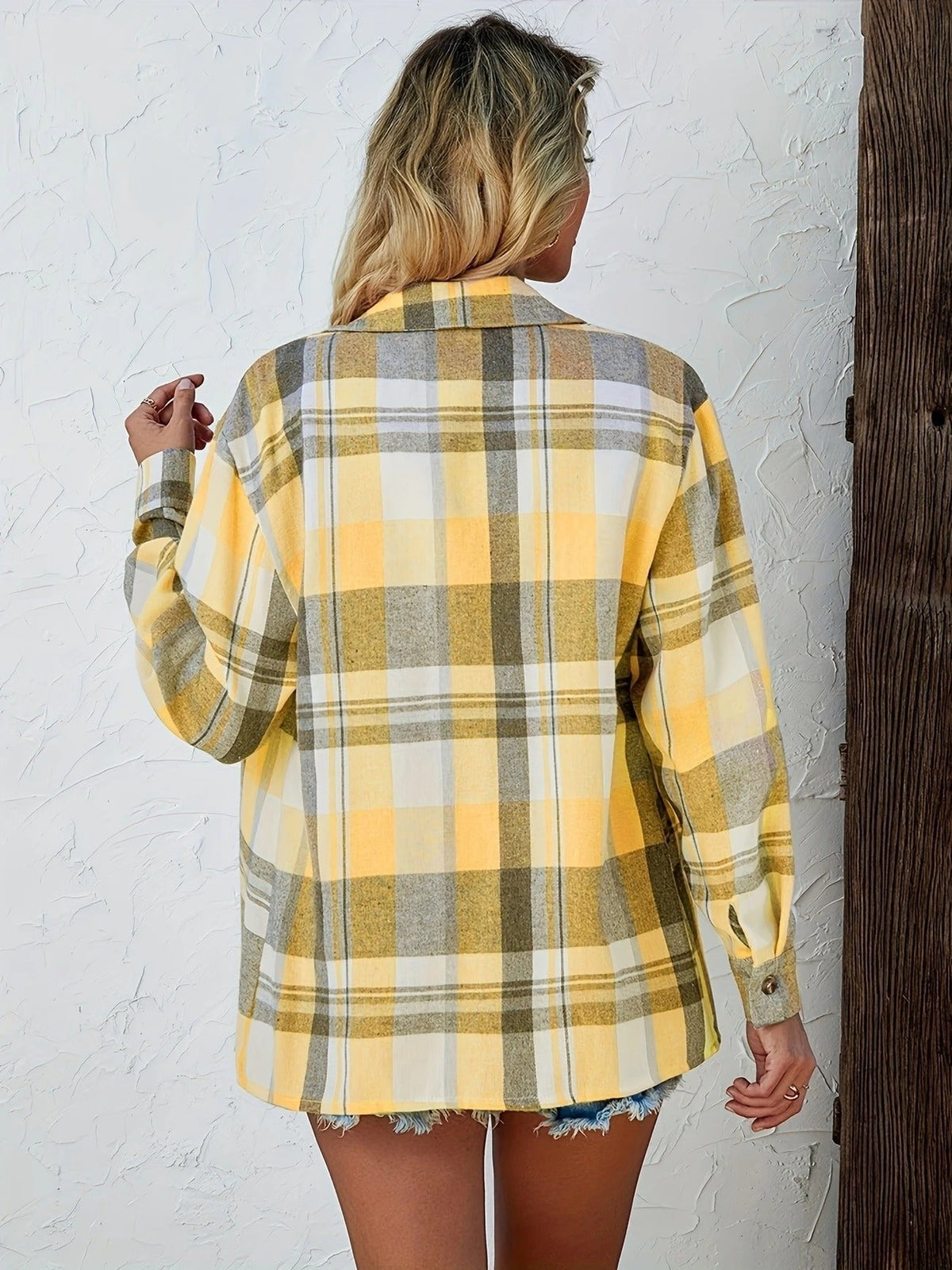 Women's Oversized Flannel Cardigan Open-Front Plaid Layering Casual