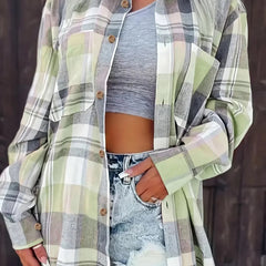 Women's Oversized Flannel Cardigan Open-Front Plaid Layering Casual