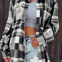 Women's Oversized Flannel Cardigan Open-Front Plaid Layering Casual