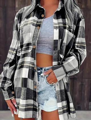 Women's Oversized Flannel Cardigan Open-Front Plaid Layering Casual