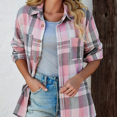 Women's Oversized Flannel Cardigan Open-Front Plaid Layering Casual