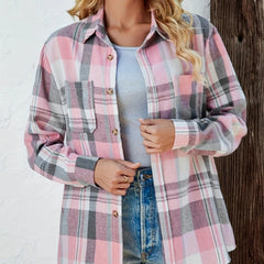Women's Oversized Flannel Cardigan Open-Front Plaid Layering Casual