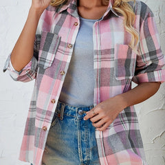 Women's Oversized Flannel Cardigan Open-Front Plaid Layering Casual