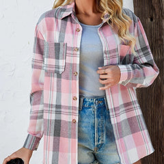 Women's Oversized Flannel Cardigan Open-Front Plaid Layering Casual