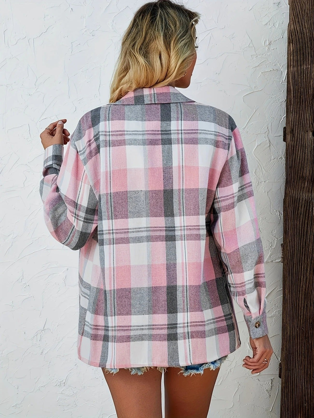 Women's Oversized Flannel Cardigan Open-Front Plaid Layering Casual