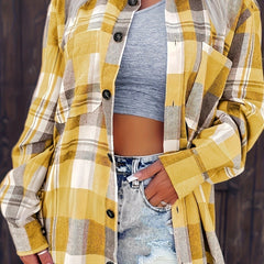 Women's Oversized Flannel Cardigan Open-Front Plaid Layering Casual