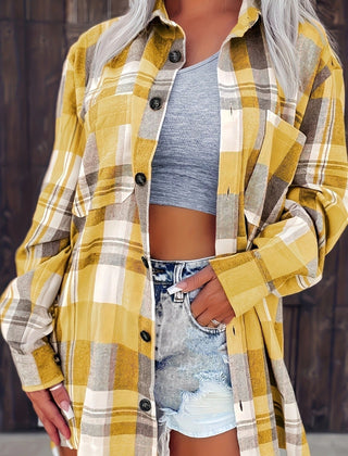 Women's Oversized Flannel Cardigan Open-Front Plaid Layering Casual