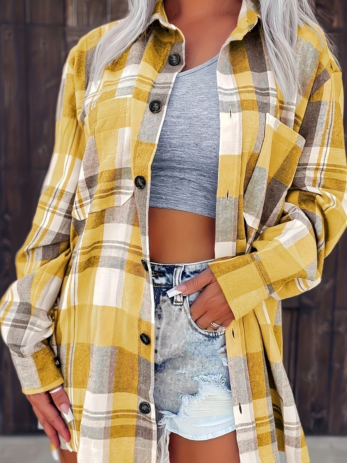Women's Oversized Flannel Cardigan Open-Front Plaid Layering Casual
