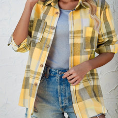 Women's Oversized Flannel Cardigan Open-Front Plaid Layering Casual