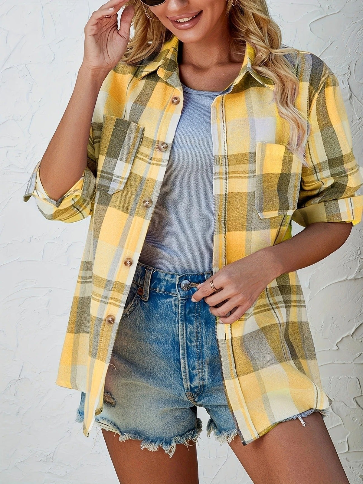 Women's Oversized Flannel Cardigan Open-Front Plaid Layering Casual
