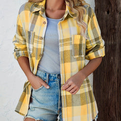Women's Oversized Flannel Cardigan Open-Front Plaid Layering Casual
