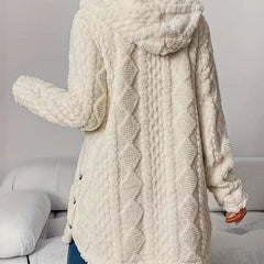 Women's Plush Hooded Cardigan Button-Front Long Sleeve Cozy Layering