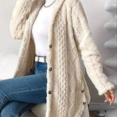 Women's Plush Hooded Cardigan Button-Front Long Sleeve Cozy Layering