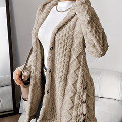 Women's Plush Hooded Cardigan Button-Front Long Sleeve Cozy Layering
