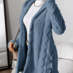 Women's Plush Hooded Cardigan Button-Front Long Sleeve Cozy Layering