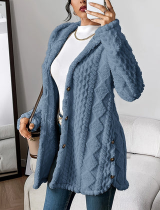 Women's Plush Hooded Cardigan Button-Front Long Sleeve Cozy Layering