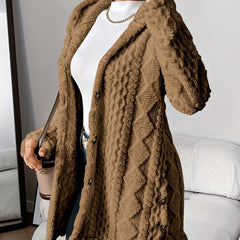 Women's Plush Hooded Cardigan Button-Front Long Sleeve Cozy Layering