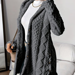 Women's Plush Hooded Cardigan Button-Front Long Sleeve Cozy Layering