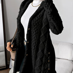 Women's Plush Hooded Cardigan Button-Front Long Sleeve Cozy Layering