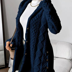 Women's Plush Hooded Cardigan Button-Front Long Sleeve Cozy Layering
