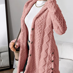 Women's Plush Hooded Cardigan Button-Front Long Sleeve Cozy Layering
