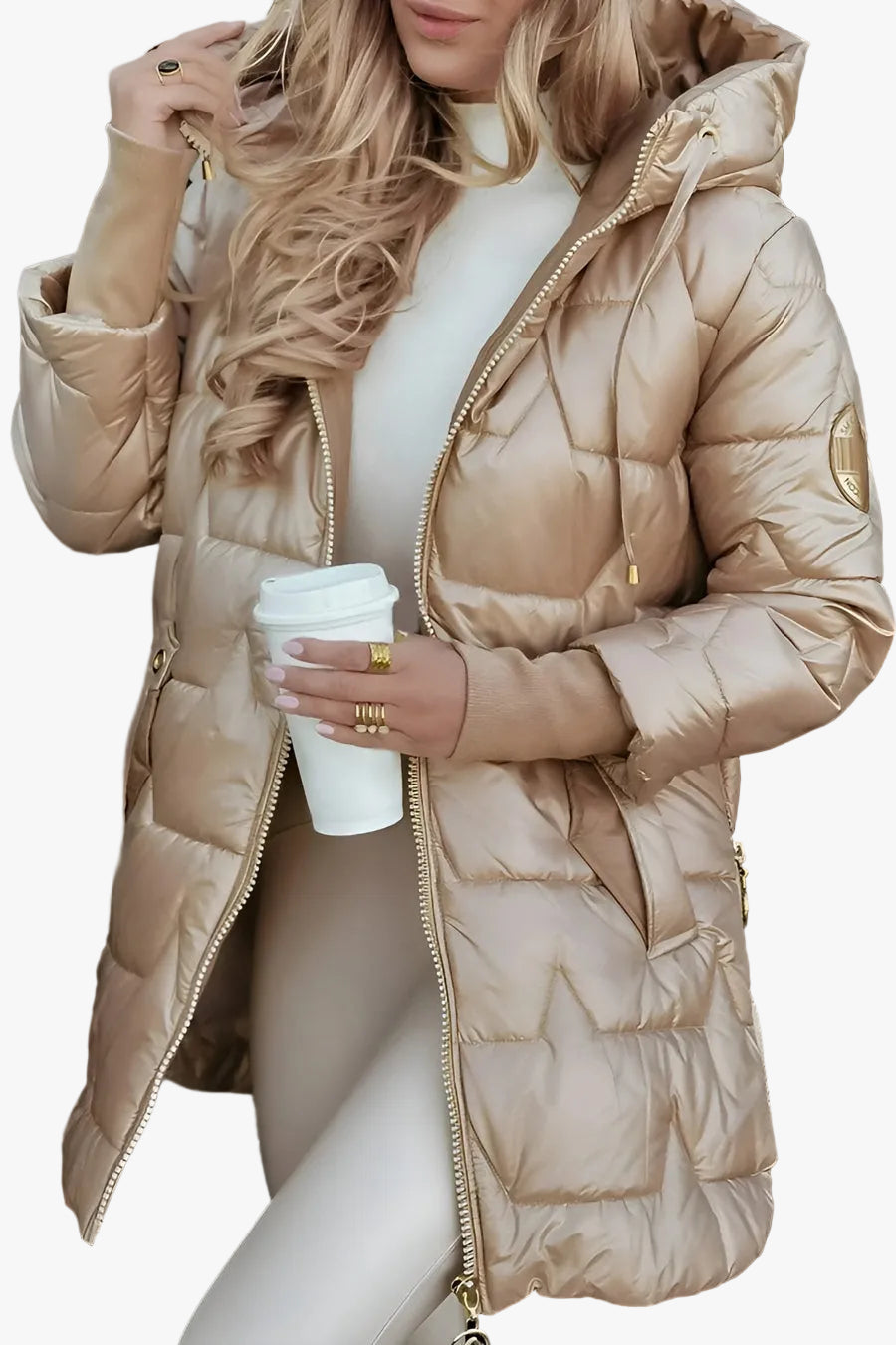 Women's Quilted Down Puffer Jacket Zip-Up Front Stylish Layering Casual