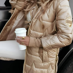 Women's Quilted Down Puffer Jacket Zip-Up Front Stylish Layering Casual
