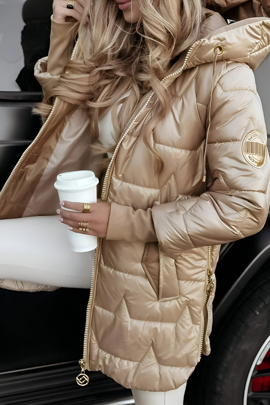 Women's Quilted Down Puffer Jacket Zip-Up Front Stylish Layering Casual