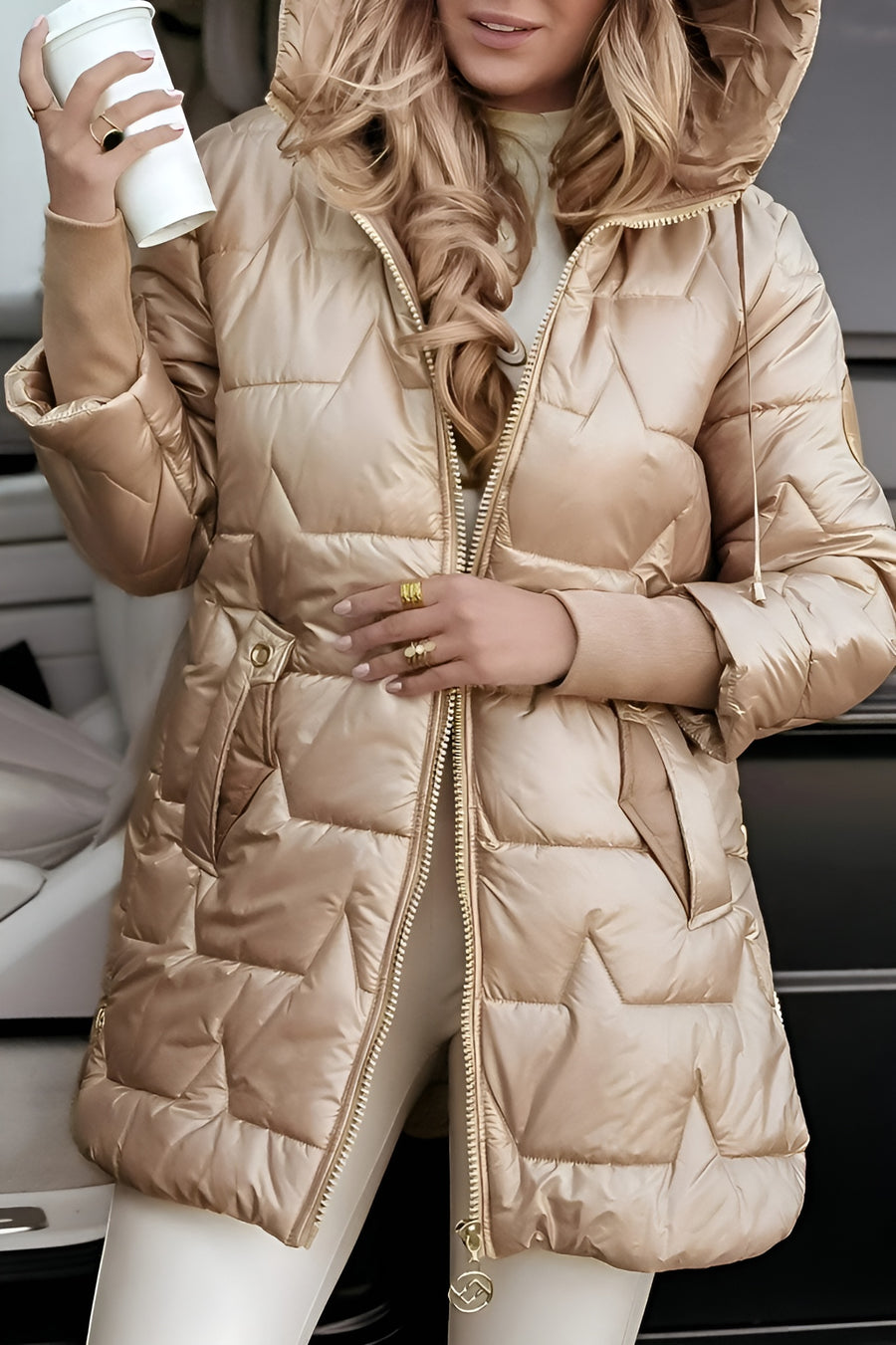 Women's Quilted Down Puffer Jacket Zip-Up Front Stylish Layering Casual