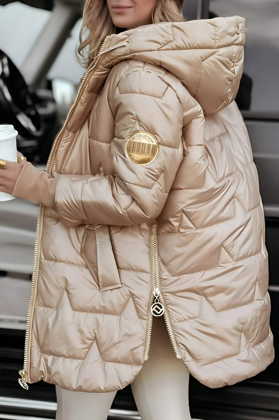Women's Quilted Down Puffer Jacket Zip-Up Front Stylish Layering Casual