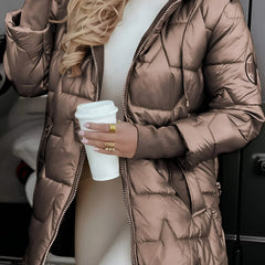 Women's Quilted Down Puffer Jacket Zip-Up Front Stylish Layering Casual