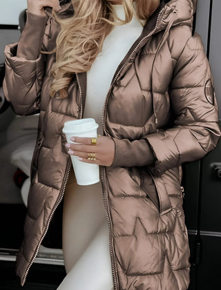 Women's Quilted Down Puffer Jacket Zip-Up Front Stylish Layering Casual