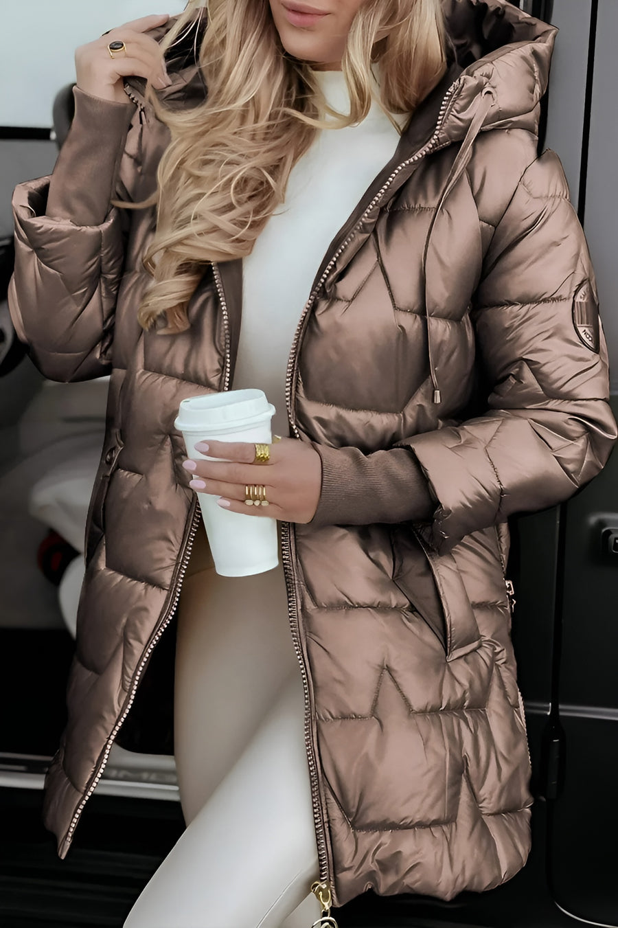 Women's Quilted Down Puffer Jacket Zip-Up Front Stylish Layering Casual