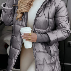Women's Quilted Down Puffer Jacket Zip-Up Front Stylish Layering Casual