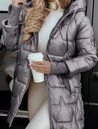Women's Quilted Down Puffer Jacket Zip-Up Front Stylish Layering Casual