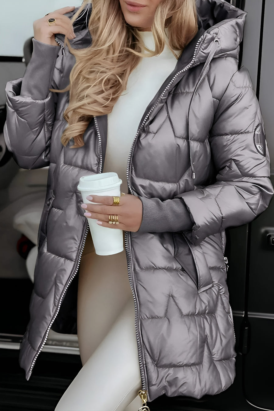 Women's Quilted Down Puffer Jacket Zip-Up Front Stylish Layering Casual