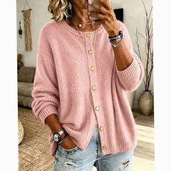 Women's Relaxed-Fit Button-Front Knit Cardigan Crew Neck Layering Casual Everyday