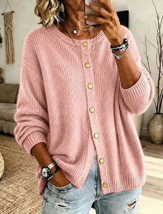 Women's Relaxed-Fit Button-Front Knit Cardigan Crew Neck Layering Casual Everyday