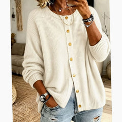 Women's Relaxed-Fit Button-Front Knit Cardigan Crew Neck Layering Casual Everyday