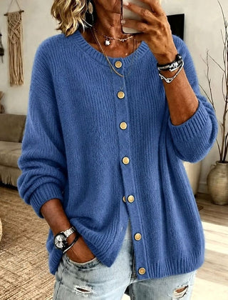 Women's Relaxed-Fit Button-Front Knit Cardigan Crew Neck Layering Casual Everyday