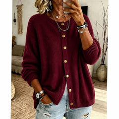 Women's Relaxed-Fit Button-Front Knit Cardigan Crew Neck Layering Casual Everyday