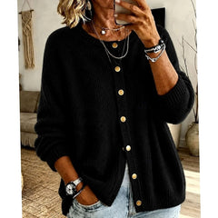 Women's Relaxed-Fit Button-Front Knit Cardigan Crew Neck Layering Casual Everyday