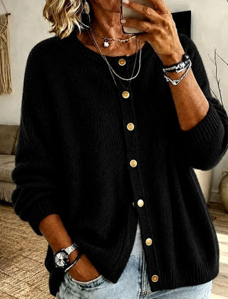 Women's Relaxed-Fit Button-Front Knit Cardigan Crew Neck Layering Casual Everyday
