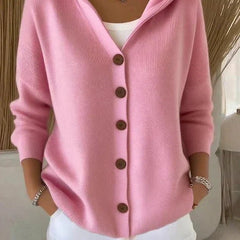 Women's Relaxed-Fit Hooded Cardigan Button-Front Knit Layering Casual