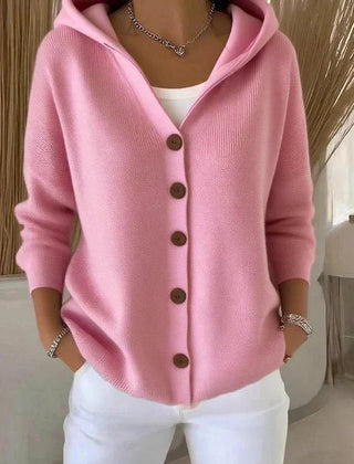 Women's Relaxed-Fit Hooded Cardigan Button-Front Knit Layering Casual